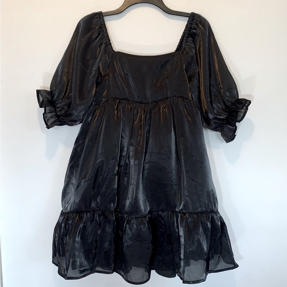 In Bloom Black Satin Babydoll LBD Mini Dress - Picture 1 of 9